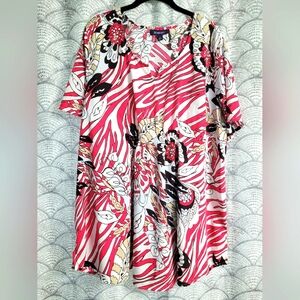 Roaman's Floral Cinched Waist Short Sleeve Tunic Blouse Size 20W